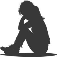 Silhouette sad little girl sitting alone depressed sitting black color only vector