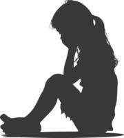 Silhouette sad little girl sitting alone depressed sitting black color only vector