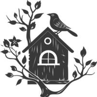 Silhouette bird house black color only vector