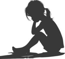 Silhouette sad little girl sitting alone depressed sitting black color only vector