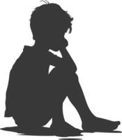 Silhouette sad little boy sitting alone depressed sitting black color only vector