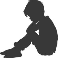 Silhouette sad little boy sitting alone depressed sitting black color only vector