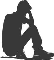 Silhouette sad man sitting alone depressed sitting black color only vector