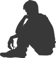 Silhouette sad man sitting alone depressed sitting black color only vector