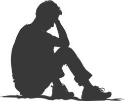 Silhouette sad man sitting alone depressed sitting black color only vector