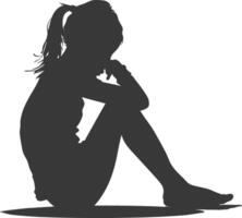 Silhouette sad little girl sitting alone depressed sitting black color only vector