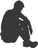 Silhouette sad man sitting alone depressed sitting black color only vector