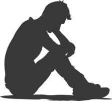 Silhouette sad man sitting alone depressed sitting black color only vector