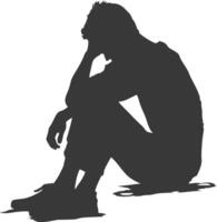 Silhouette sad man sitting alone depressed sitting black color only vector