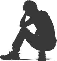 Silhouette sad man sitting alone depressed sitting black color only vector