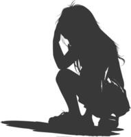 Silhouette sad little girl sitting alone depressed sitting black color only vector