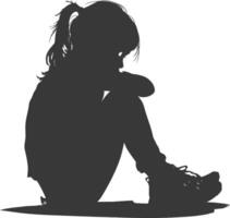 Silhouette sad little girl sitting alone depressed sitting black color only vector