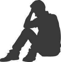 Silhouette sad man sitting alone depressed sitting black color only vector