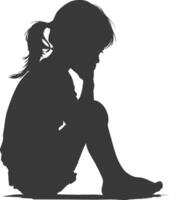 Silhouette sad little girl sitting alone depressed sitting black color only vector