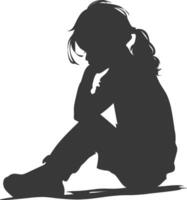 Silhouette sad little girl sitting alone depressed sitting black color only vector