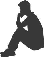 Silhouette sad man sitting alone depressed sitting black color only vector