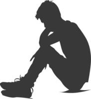 Silhouette sad man sitting alone depressed sitting black color only vector