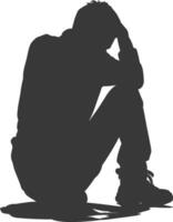 Silhouette sad man sitting alone depressed sitting black color only vector