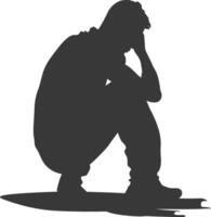 Silhouette sad man sitting alone depressed sitting black color only vector