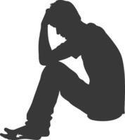 Silhouette sad man sitting alone depressed sitting black color only vector