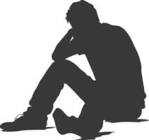 Silhouette sad man sitting alone depressed sitting black color only vector