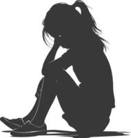 Silhouette sad little girl sitting alone depressed sitting black color only vector