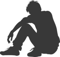 Silhouette sad man sitting alone depressed sitting black color only vector