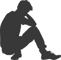 Silhouette sad man sitting alone depressed sitting black color only vector