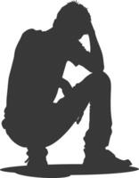 Silhouette sad man sitting alone depressed sitting black color only vector