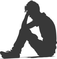 Silhouette sad man sitting alone depressed sitting black color only vector