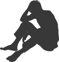 Silhouette sad man sitting alone depressed sitting black color only vector