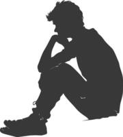 Silhouette sad man sitting alone depressed sitting black color only vector