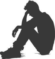 Silhouette sad man sitting alone depressed sitting black color only vector