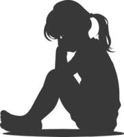 silueta triste pequeño niña sentado solo Deprimido sentado negro color solamente vector