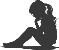 Silhouette sad little girl sitting alone depressed sitting black color only vector