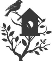 Silhouette bird house black color only vector