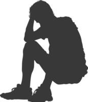 Silhouette sad man sitting alone depressed sitting black color only vector