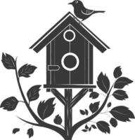 Silhouette bird house black color only vector