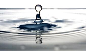 The round transparent drop of water, falls downwards photo