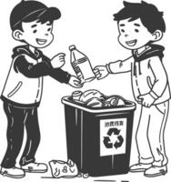 outline illustration for positive activities for throw garbage in the place vector