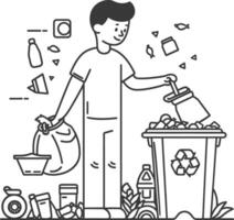 outline illustration for positive activities for throw garbage in the place vector