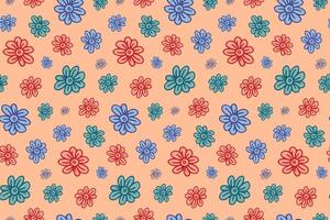 Daisy Flower Seamless Pattern. Vibrant Color Chamomile on Peach Background. Summer Wallpaper, Swatch for Wrapping Paper or Fabric vector