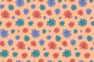 Daisy Flower Seamless Pattern. Vibrant Color Chamomile on Peach Background. Summer Wallpaper, Swatch for Wrapping Paper or Fabric vector