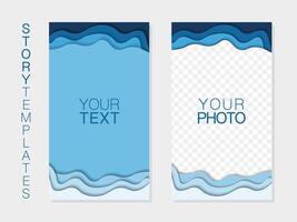 Social media blue templates. Paper cut style for storied. Abstract shapes banners with copy space vector