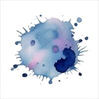 Blue watercolor spot with droplets, smudges, stains, splashes, abstract editable isolated object on white background vector