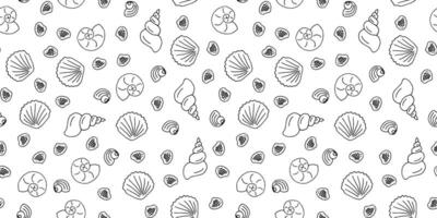 Seashells outline seamless pattern on white background Hand drawn doodle illustration vector