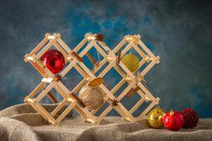 Christmas toy on natural sackcloth background photo