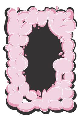 Frame of abstract pink bubble shapes with dark shadow. Whimsical balloons organic elements icon badge sign in trendy retro y2k style. Cartoon graffiti illustration isolated on white background.