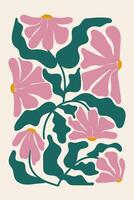 Abstract floral poster.Illustration in trendy naive retro hippie style of 60s 70s. Modern poster and background. vector