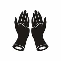 Human's Hand Palm Up Open for Pray on White Background with White Lines Defining Thumb and Fingers. Hand Gesture Flat Icon Decal Illustration. vector